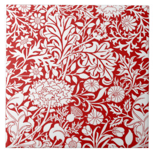 Azulejo William Morris 'Cherwell' en rojo y blanco