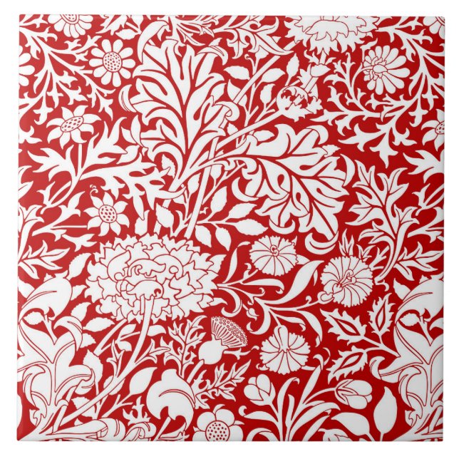 Azulejo William Morris 'Cherwell' en rojo y blanco (Frente)