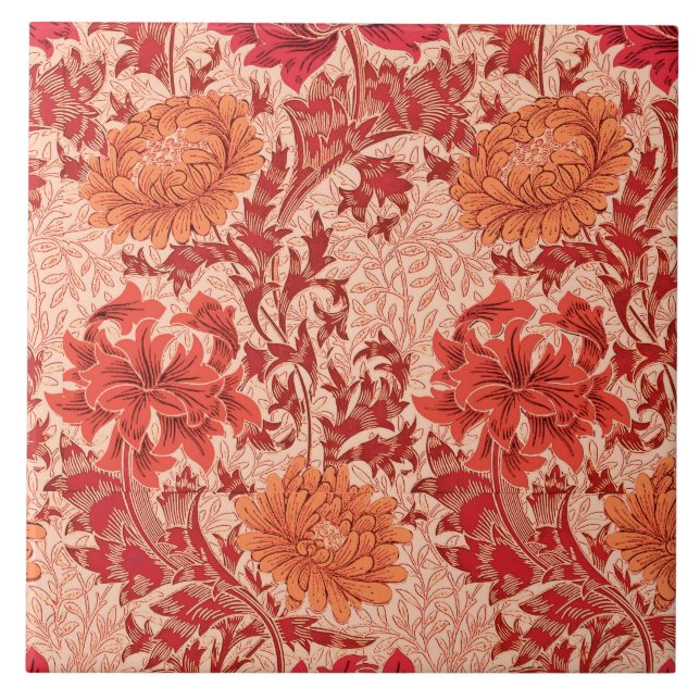 Azulejo William Morris Chrysanthemums, Naranja de Coral (Frente)
