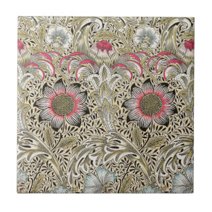 Azulejo William Morris Corncockle Floral Antiguo