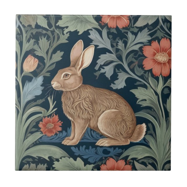 Azulejo William Morris estilo Conejo izquierdo frente a la (Frente)