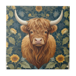 Azulejo William Morris estilo Highland Cow Yellow Sunflowe