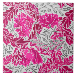 Azulejo William Morris Floral, Fuchsia Rosa y Gris / Gris