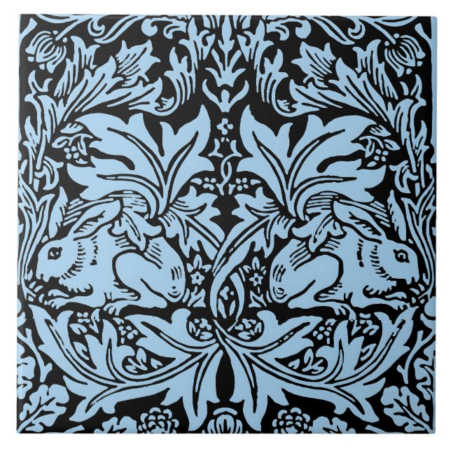 Azulejo William Morris Hermano Conejo Azul Claro Negro (Frente)