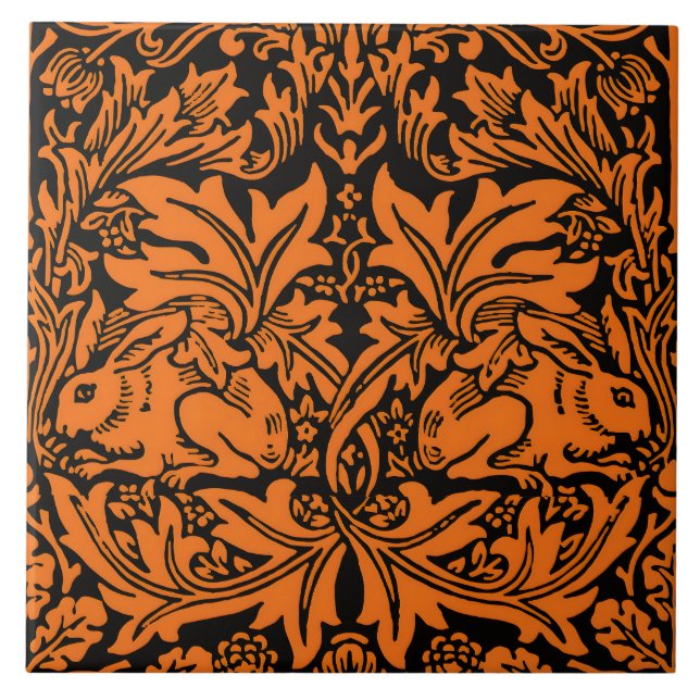 Azulejo William Morris Hermano Conejo Óxido Negro Patrón (Frente)