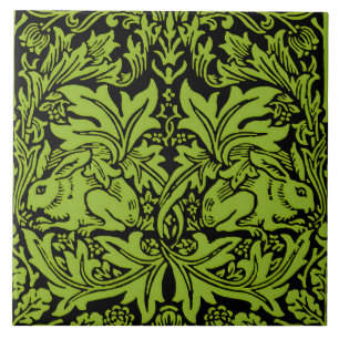 Azulejo William Morris Hermano Conejo Verde Sabio Negro