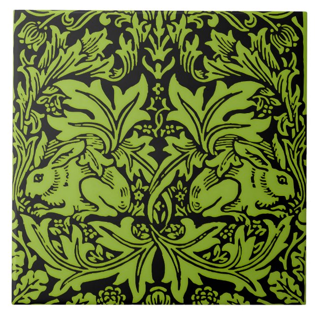 Azulejo William Morris Hermano Conejo Verde Sabio Negro (Frente)