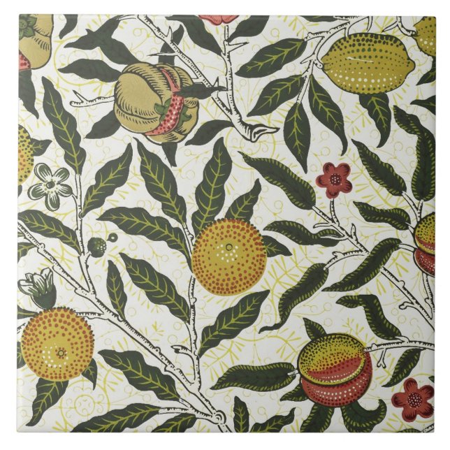 Azulejo William Morris Hermosas Flores de Fruta Rojo (Frente)