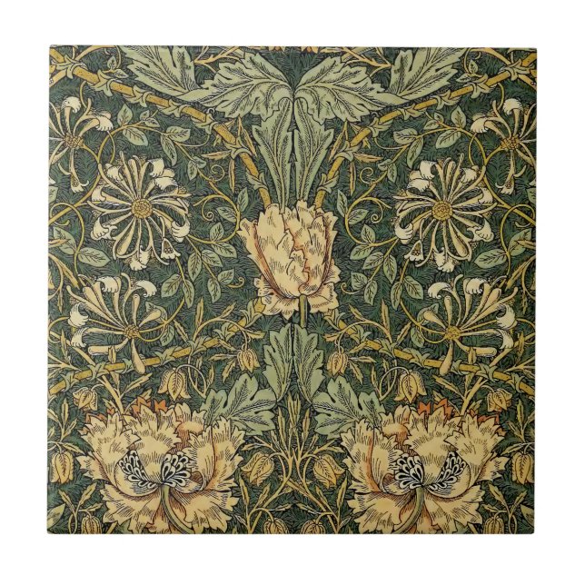 Azulejo William Morris Honeysuckle Green Floral (Frente)