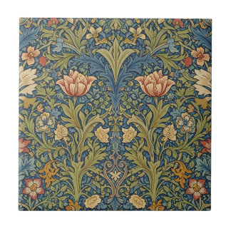 Azulejo William Morris Inspired Floral Ceramic Tile