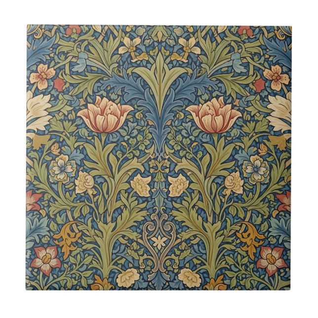 Azulejo William Morris Inspired Floral Ceramic Tile (Frente)