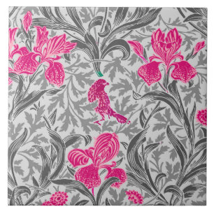 Azulejo William Morris irios, rosa y gris plata / gris