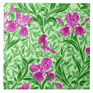 Azulejo William Morris Irises, Green, Magenta y Orquídea