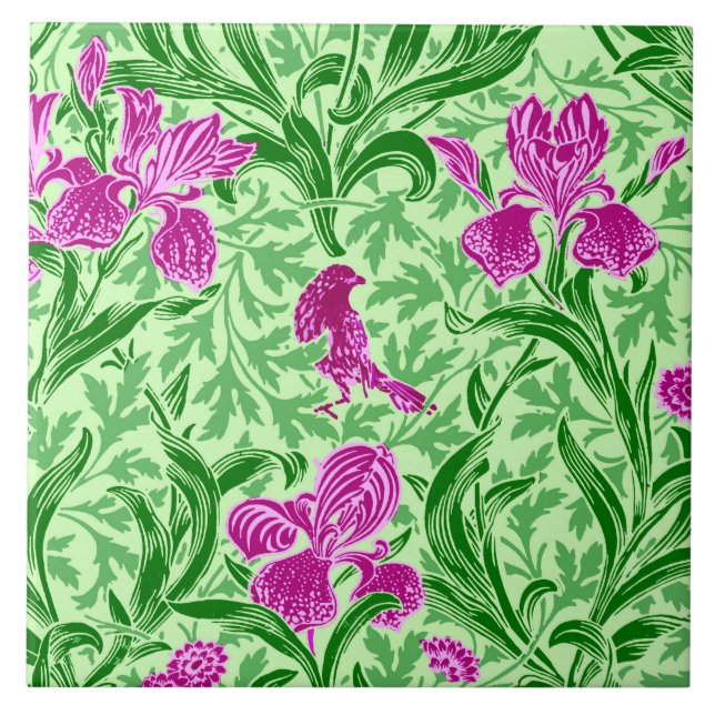 Azulejo William Morris Irises, Green, Magenta y Orquídea (Frente)