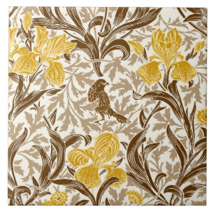 Azulejo William Morris Irises, Mustard Gold, Brown & Beige
