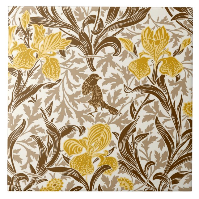 Azulejo William Morris Irises, Mustard Gold, Brown & Beige (Frente)
