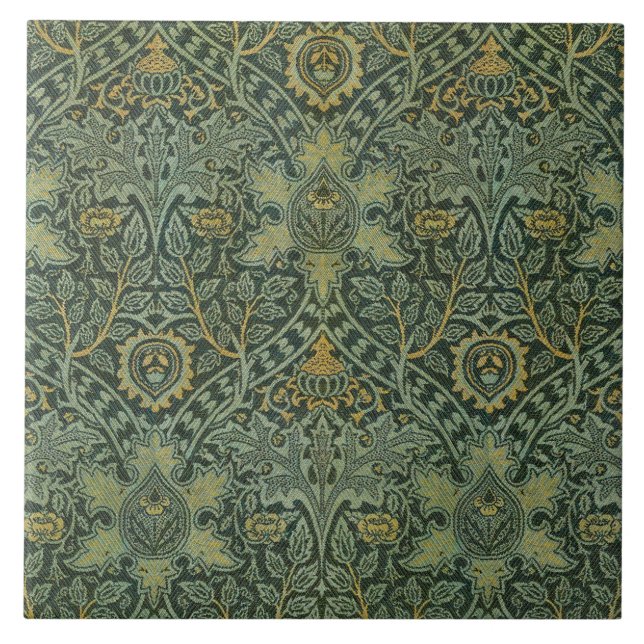 Azulejo William Morris Ispahan Verde Azul Floral Arte (Frente)