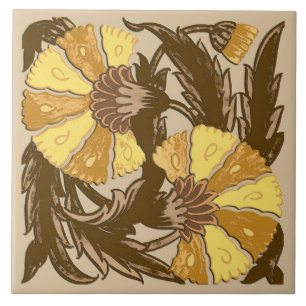 Azulejo William Morris jacobeo, oro de la mostaza y Brown