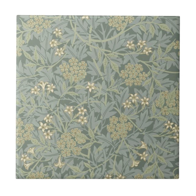 Azulejo William Morris Jasmine Azul Arte Botánico Verde (Frente)