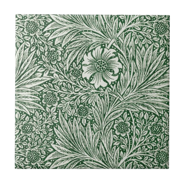 Azulejo william morris marigold flor floral verde (Frente)