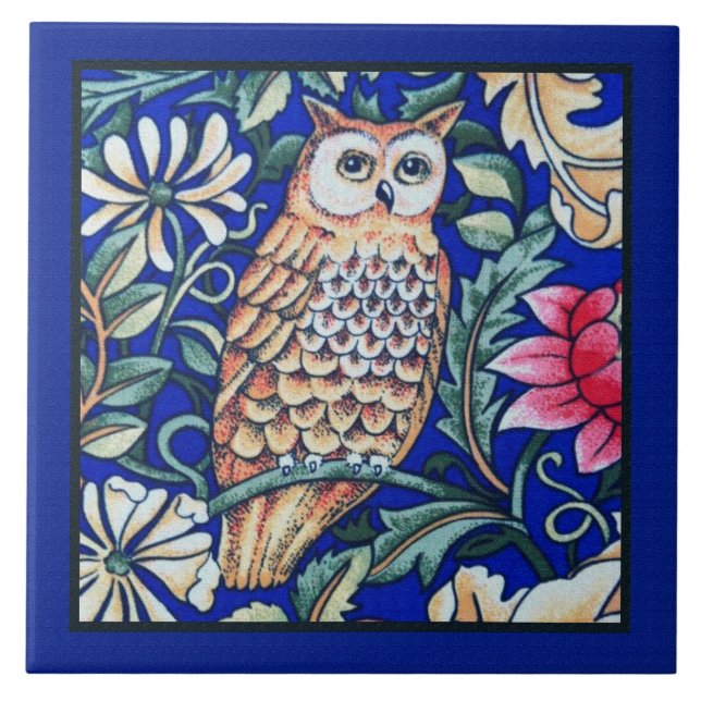Azulejo William Morris Owl Beige y Cobalt Blue Bordes (Frente)