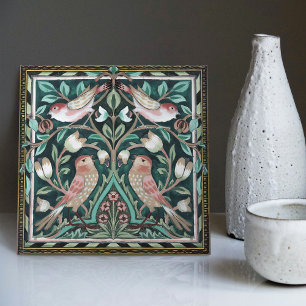 Azulejo William Morris Pájaros y Tulipanes Arte Verde Nouv