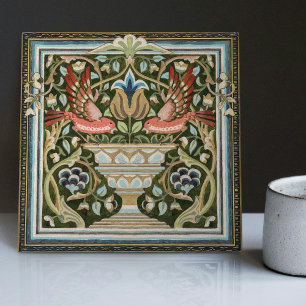 Azulejo William Morris Pájaros y Tulipanes Arte Verde Nouv
