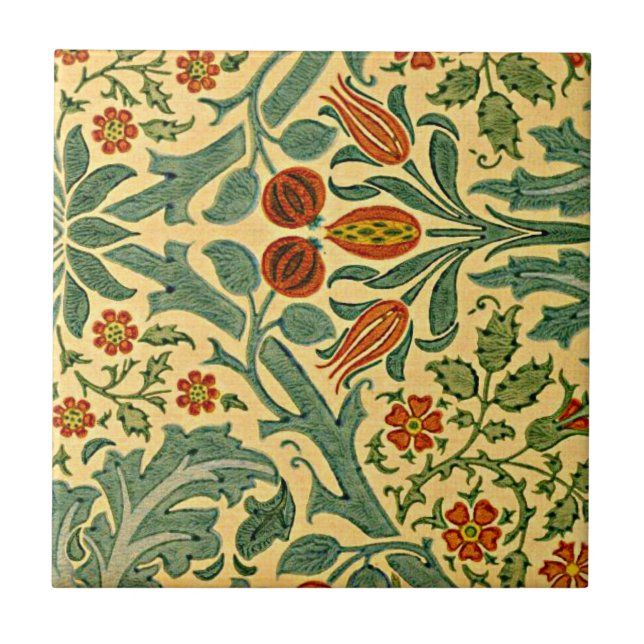 Azulejo William Morris - patrón de Flor de Otoño (Frente)