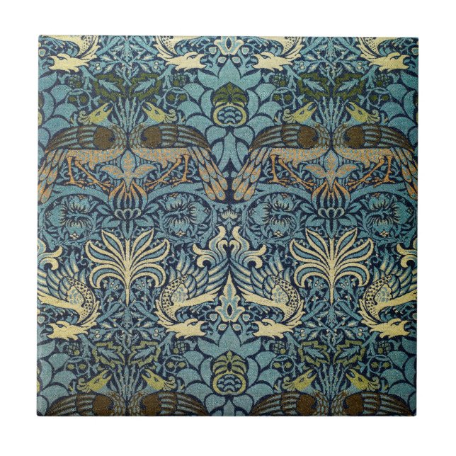 Azulejo William Morris Peacock and Dragon Woven Design (Frente)