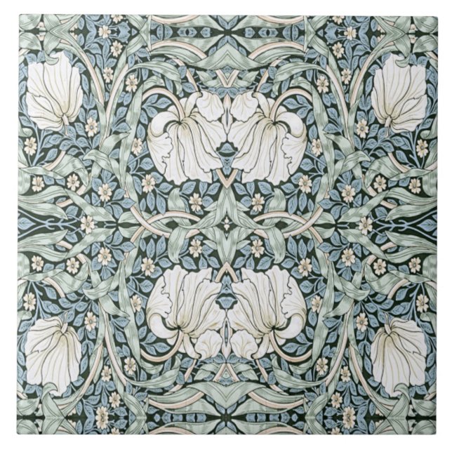 Azulejo William Morris Pimpernel Blue Intricate Pattern  (Frente)