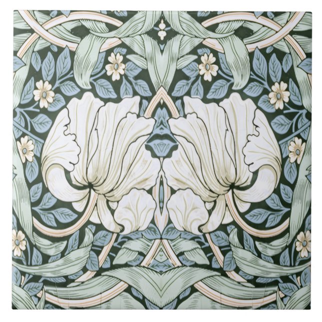 Azulejo William Morris Pimpernel Blue Intricate Pattern  (Frente)