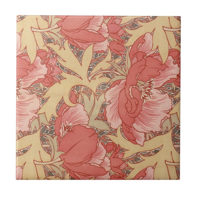 Azulejo William Morris Poppies Patrón de Art Nouveau flora (Frente)