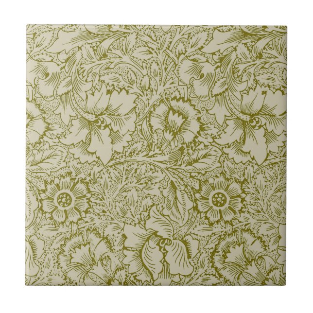 Azulejo William Morris Poppy Classic Floral Green (Frente)