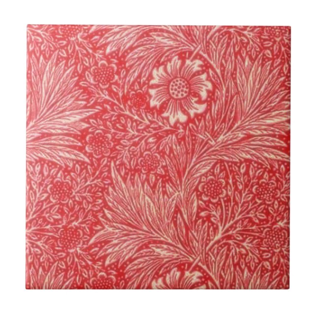 Azulejo William Morris, rojo, estampado floral, Art Nouvea (Frente)