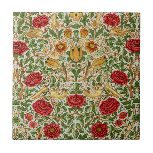 Azulejo William Morris Rosa y Birds Chintz Red (Frente)