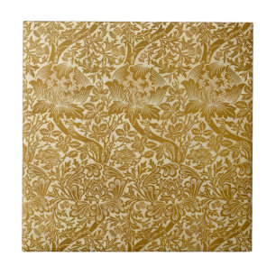 Azulejo William Morris Rosa y Flor de Cardo Dorado