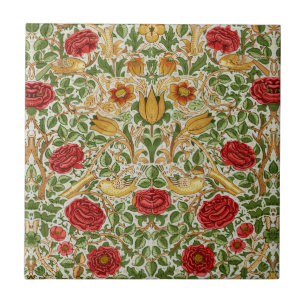 Azulejo William Morris Rosa y Pájaros Chintz Rojo