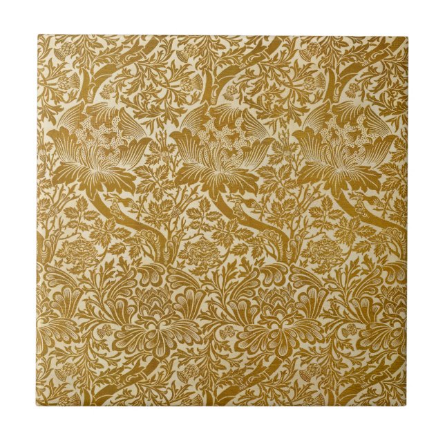 Azulejo William Morris Rosa y Thistle Floral Golden (Frente)