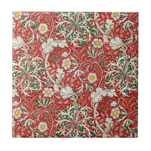 Azulejo William Morris Seaweed Flor antigua Verde Rojo