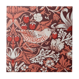 Azulejo William Morris Strawberry Thief Pájaro de Terracot