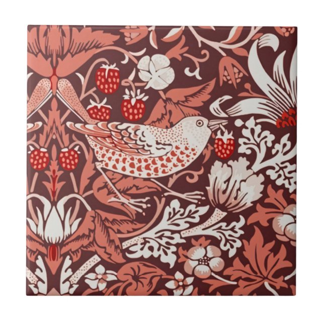 Azulejo William Morris Strawberry Thief Pájaro de Terracot (Frente)