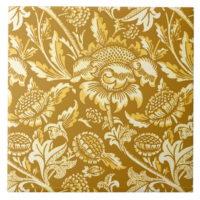 Azulejo William Morris Sunflower, amarillo mostaza / oro (Frente)