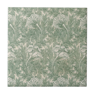 Azulejo William Morris Verde Salvia Estampado de Tulipán: