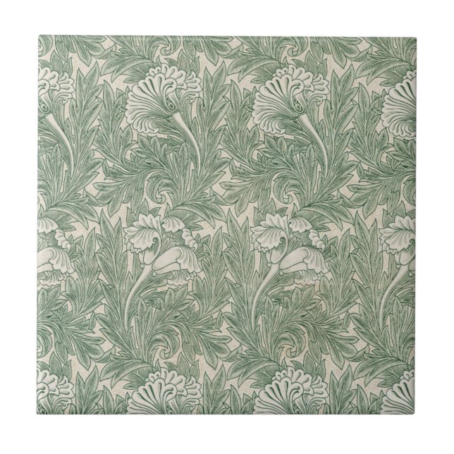 Azulejo William Morris Verde Salvia Estampado de Tulipán:  (Frente)
