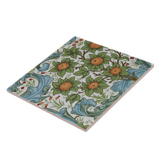 Azulejo William Morris Vintage Floral Amarillo Azul Verde