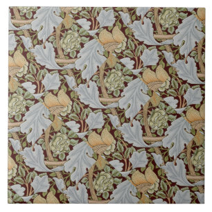 Azulejo William Morris Vintage Floral Flor Blanca Roja  
