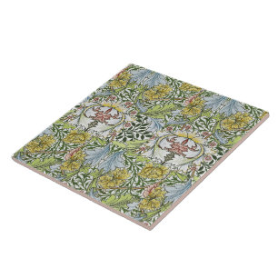 Azulejo William Morris Vintage Floral Pink Green Myrtle C