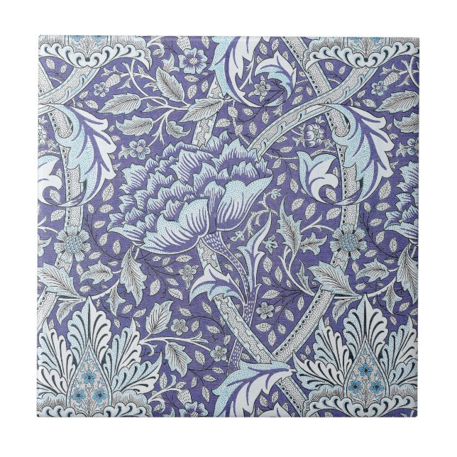 Azulejo William Morris Windrush patrón floral azul (Frente)