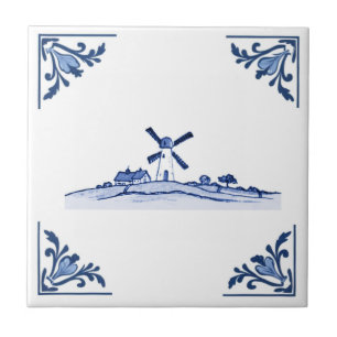 Azulejo Windmill Delft Blue White Corners Países Bajos