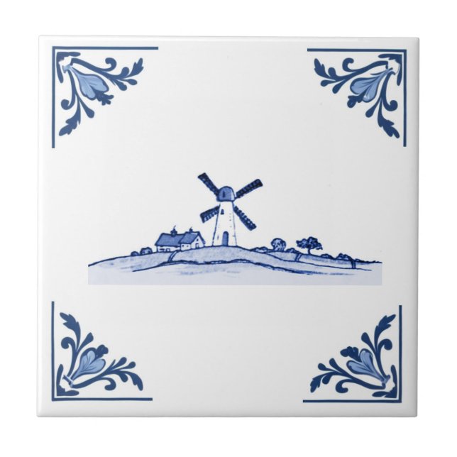 Azulejo Windmill Delft Blue White Corners Países Bajos (Frente)